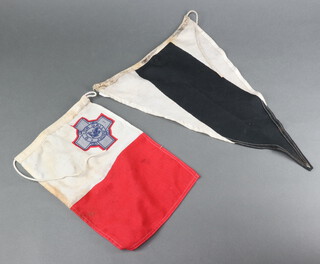A black and white burgee 31cm x 33cm together with a small flag Island of Malta 20cm x 30cm 