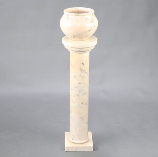 A turned hardstone jardiniere 19cm x 20cm raised on a matching column with square base 80cm x 23cm 
