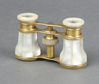 M H Whitehouse, a pair of 19th Century gilt metal and mother of pearl opera glasses marked M H Whitehouse, Sunnybank Halifax 