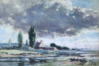 Henry Franks Waring (19th/20th century) mixed media, atmospheric landscape with distant buildings 34cm x 51cm 