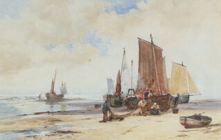 Thomas Bush Hardy (1842-1897), watercolour drawing "Mending Nets Brek-Sur-Mer Holland" signed to bottom right hand corner 31cm x 49cm 
