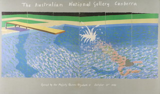 David Hockney (born 1937), poster for The Australian National Gallery Canberra, Opened by Her Majesty Queen Elizabeth II, October 12th 1982, entitled "A Diver" 79cm x 133cm  