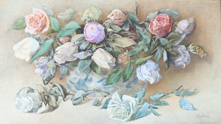 W D Guthrie (19th/20th century) watercolour signed, still life study of a vase of roses 40cm x 70cm 