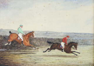 19th Century watercolour unsigned, naive horse racing study 25cm x 35cm 