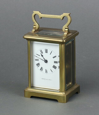 A 19th Century French 8 day carriage timepiece, the 5cm dial with Roman numerals marked Depree and Young Ltd, contained in a gilt metal case 12cm h x 8cm w x 6cm, complete with key  