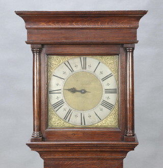 James Goodyer of Guildford, an 18th Century 30 hour single handled longcase clock with 30cm brass dial, silvered chapter ring and bird cage movement, striking on a bell, contained in an oak case, complete with pendulum and key 200cm h x 44cm w x 24cm d 