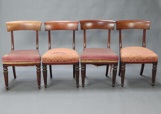 A set of 4 19th Century bar back dining chairs with overstuffed seats, raised on turned and reeded supports 81cm h x 48cm w x 44cm d (seats 23cm x 28cm) 