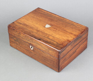 A Victorian rosewood trinket box, the top inlaid a mother of pearl shield shaped panel and escutcheon 12cm x 30cm x 22cm 