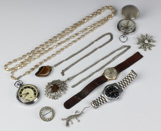 An Ingersoll chromium cased pocket watch, minor watches and jewellery 
