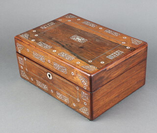 A Victorian rosewood and inlaid mother of pearl trinket box, interior with detachable fitted tray 14cm  x 33cm w x 24cm d 