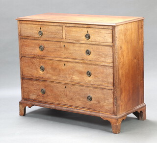 A Georgian bleached mahogany chest of 2 short and 3 long drawers with replacement ring drop handles, raised on bracket feet 93cm h x 108cm w x 49cm d 