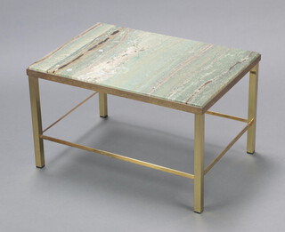 A square tubular metal framed coffee table with green veined marble top 42cm h x 69cm w x 49cm d 