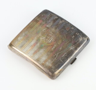An engine turned silver cigarette case with monogram Birmingham 1919, gross weight 109 grams 