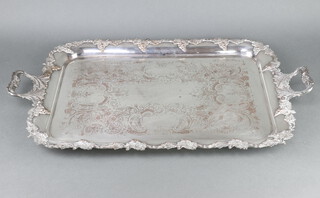 An Edwardian silver plated 2 handled tray with scroll decoration 32cm 
