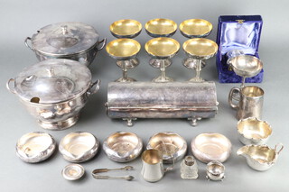 A silver plated biscuit box and minor plated wares 
