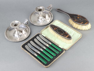A pair of Victorian silver plated chamber sticks and minor items 