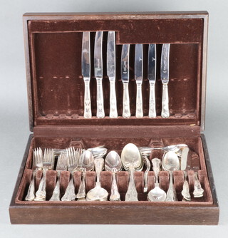 A matched canteen of silver plated cutlery for 8, contained in a wood finished canteen 
