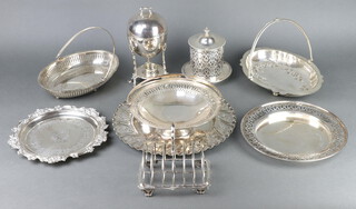 A silver plated 5 bar toast rack and minor plated wares 
