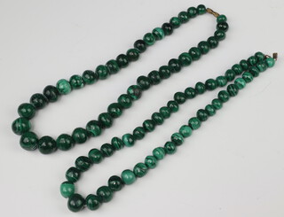 Two malachite bead necklaces 45cm and 44cm 