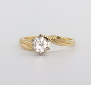 A yellow metal 18ct single stone high mounted diamond ring, approx.0.5ct, 3.3 grams, size J 1/2 