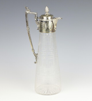 An Edwardian silver plated mounted cut glass tapered ewer 31cm 
