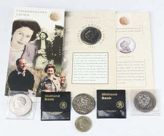 A Victorian silver crown 1896 and minor commemorative coins and crowns 