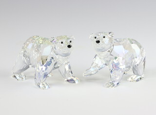 Two Swarovski Crystal polar bear cubs 5cm, boxed 