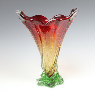 A vintage Studio Glass flared necked vase with bubble decoration 32cm 
