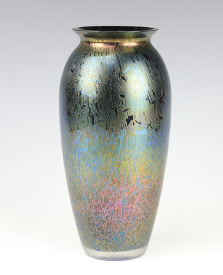 A Loetz style oviform vase with flared neck 25cm 