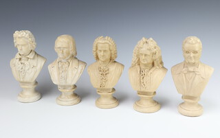 Five ceramic busts of musicians - Schubert, Bach, Beethoven (stuck), Handel and Schuman 21cm  
