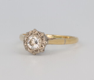 An 18ct yellow gold illusion set single stone diamond ring, approx. 0.4ct, size L 1/2, 3 grams 