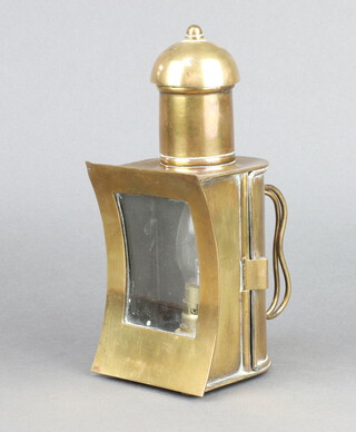 A Victorian brass concave shaped hand lantern converted to electricity 23cm h x 10cm x 9cm 