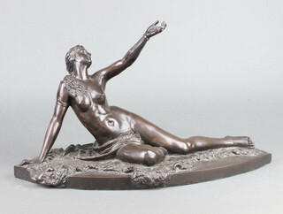 After H Gladenbeck Unson, a bronzed figure of a reclining lady 23cm h x 46cm w x 20cm d 