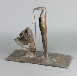 A 20th Century freeform bronze sculpture raised on a rectangular base 32cm h x 36cm w x 16cm d 
