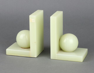 A pair of Art Deco onyx bookends with ball decoration 14cm h x 10cm w x 8cm d 