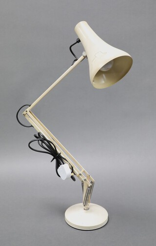 A Model 90 (1973 - 1985) Anglepoise articulated lamp in cream on rounded weighted base, the lower left fork stamped 'Herbert Terry & Sons Ltd Anglepoise trademark 90' approx 87cm high