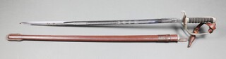 A Henry Wilkinson Elizabeth II Royal Army Service Corps officer's sword with etched blade marked 85834, complete with leather scabbard