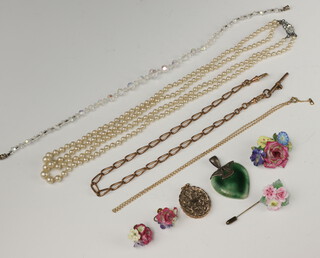 A gilt Albert, ruskin pendant and minor costume jewellery