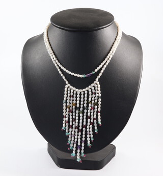 A cultured pearl tassel necklace 36cm 