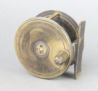 C Farlow, a Victorian 3 1/2" brass wide drum salmon fishing reel marked C H A Farlow Makers 191 The Strand 