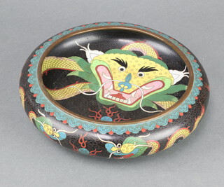 A circular Japanese cloisonne enamelled bowl decorated a dragon 7cm x 26cm 