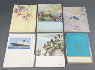 Twelve lunch and dinner menus from RMS Ascania together with a passenger list 1952 and 15 lunch and dinner menus from RMS Franconia and passenger list from 1953 