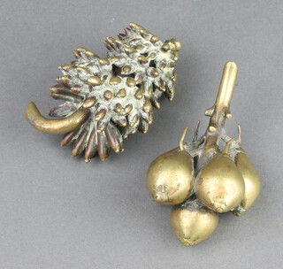 A Chinese polished gilt bronze paperweight in the form of bananas 8cm x 6cm and 1 other in the form of gourds 10cm x 6cm 