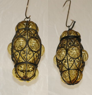 A pair of 1960's Continental blown glass light fittings with metal mounts 29cm x 17cm 