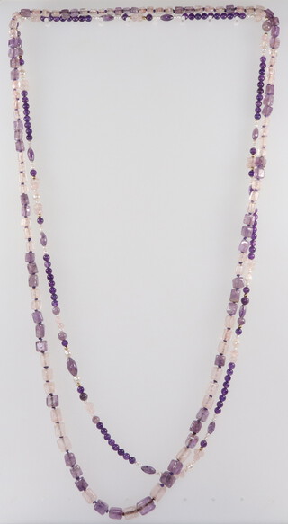 Two amethyst and hardstone necklaces 90cm and 100cm 
