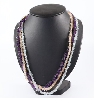 An amethyst and hardstone triple necklace 50cm 