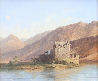 Peter M Drewett, (born 1957), oil on canvas, "Eilean Donan" loch scene with castle 24cm x 29cm 