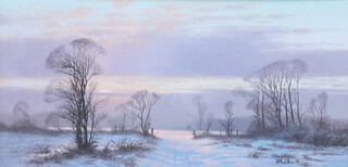 H Ritchie, oil on board signed, "Winter Elms" 20cm x 40cm 