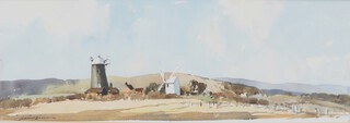 **Edward Wesson (1910-1983), watercolour, label on verso, "View of The Jack and Jill Mills at Clayton Sussex" 24cm x 68cm **Please note: Artist Re-sale Right may be payable on this lot