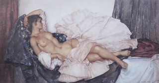 Sir William Russell Flint (1880-1969) limited edition coloured print, "Reclining Nude III" published 1996, no.509 of 750 31cm x 54cm  